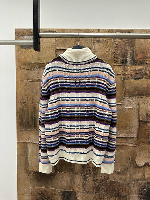 ルイヴィトン レザーロゴケーブルニットジッパーカーディガン