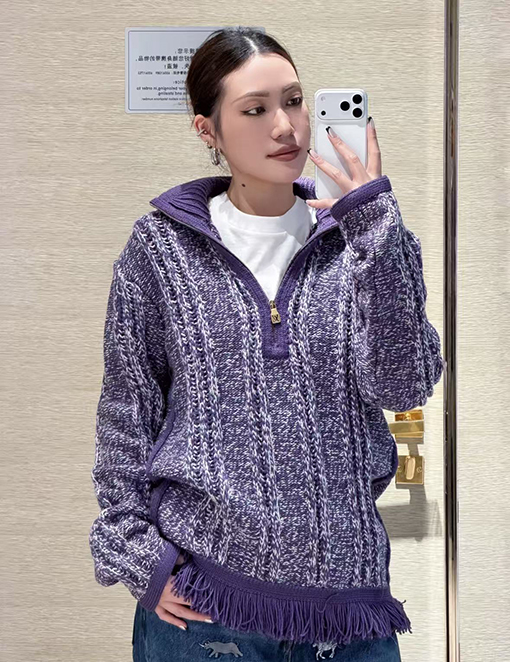 ルイヴィトンスーパーコピー タッセルハーフジップウールニットセーター