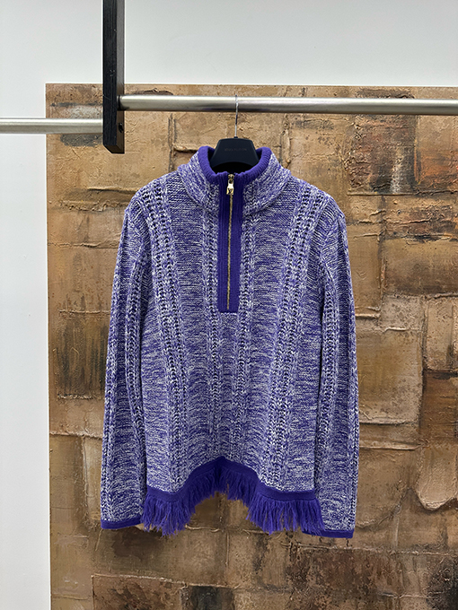 ルイヴィトンスーパーコピー タッセルハーフジップウールニットセーター