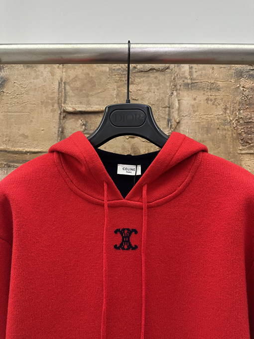 セリーヌ フード付きウールニットトップス