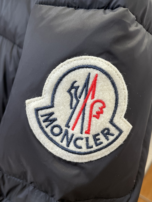 モンクレール スタンドカラーのカラーブロックダウンジャケット