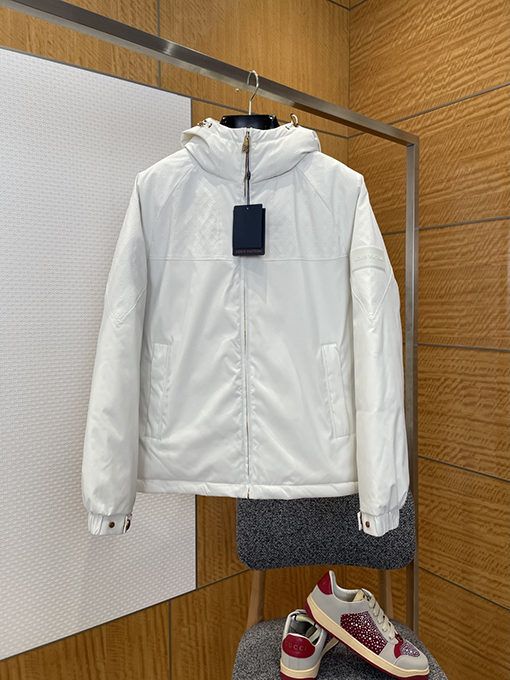 ルイヴィトン エンボスのジャカード織りレザーラベル付きフード付きジャケット