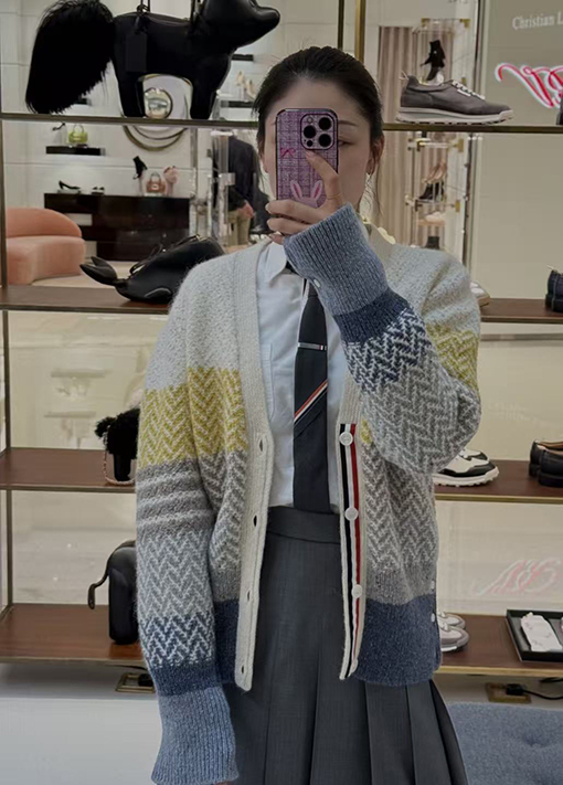 トムブラウン カラーブロックストライプカーディガン