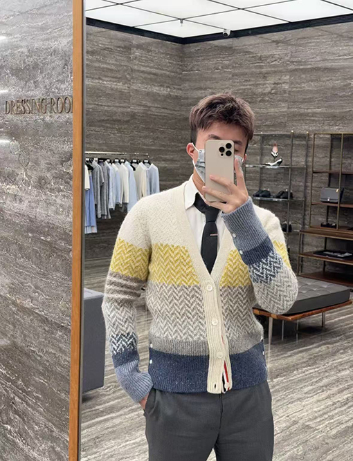 トムブラウン カラーブロックストライプカーディガン