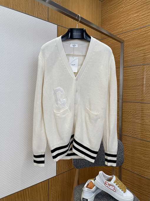 セリーヌコピー CEINE レターロゴVネックニット透かし彫りカーディガン