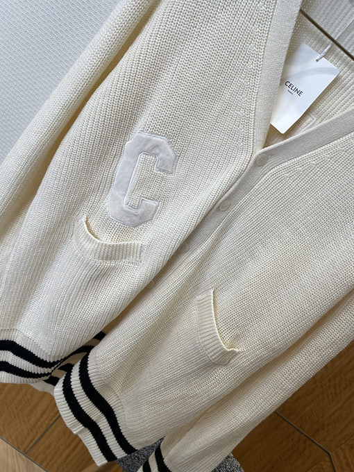 セリーヌコピー CEINE レターロゴVネックニット透かし彫りカーディガン