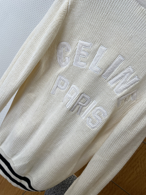 セリーヌコピー CEINE レターロゴVネックニット透かし彫りカーディガン