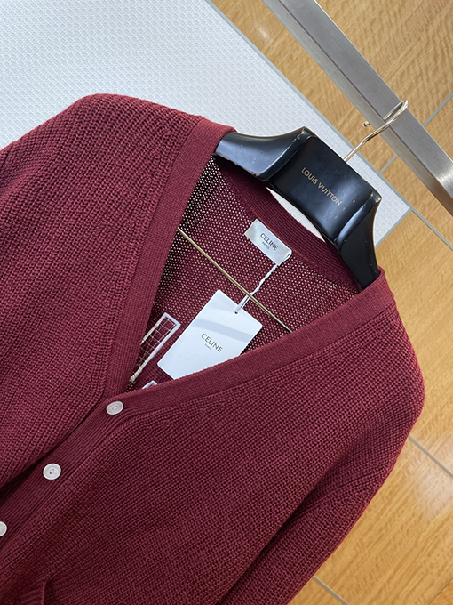 セリーヌコピー CEINE レターロゴVネックニット透かし彫りカーディガン