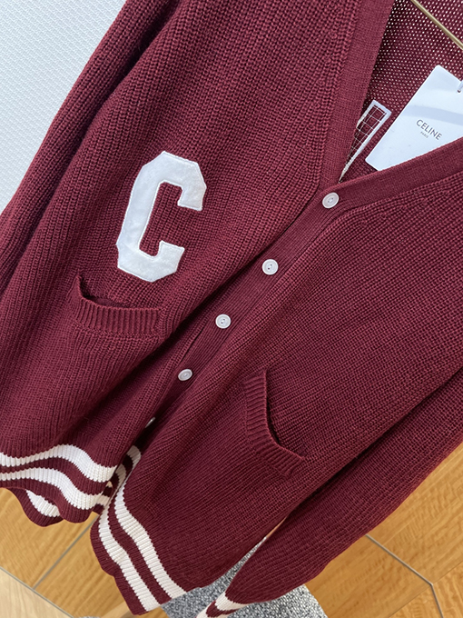 セリーヌコピー CEINE レターロゴVネックニット透かし彫りカーディガン