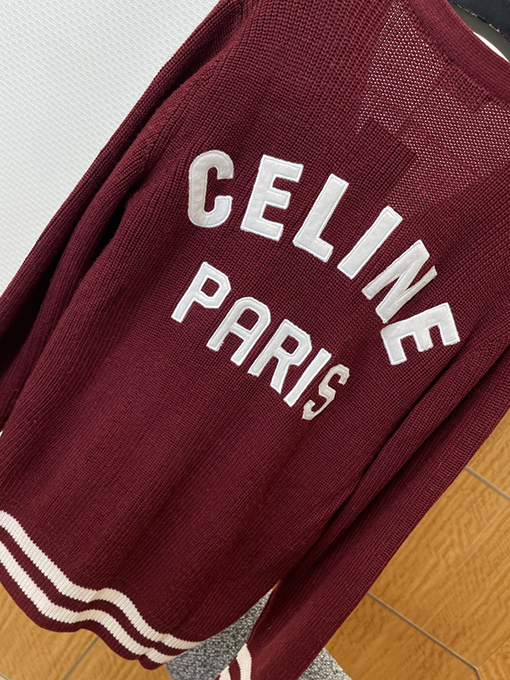 セリーヌコピー CEINE レターロゴVネックニット透かし彫りカーディガン