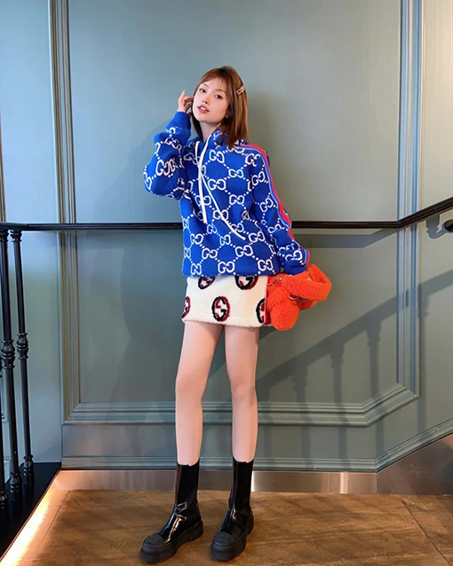 グッチ カラーブロック織りジャカード総柄フード付きスウェットシャツ