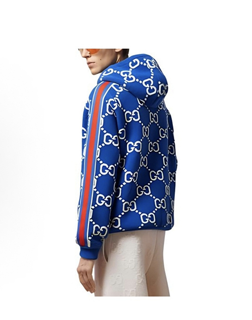 グッチ カラーブロック織りジャカード総柄フード付きスウェットシャツ