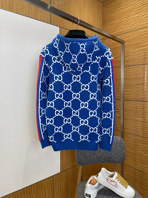 グッチ カラーブロック織りジャカード総柄フード付きスウェットシャツ