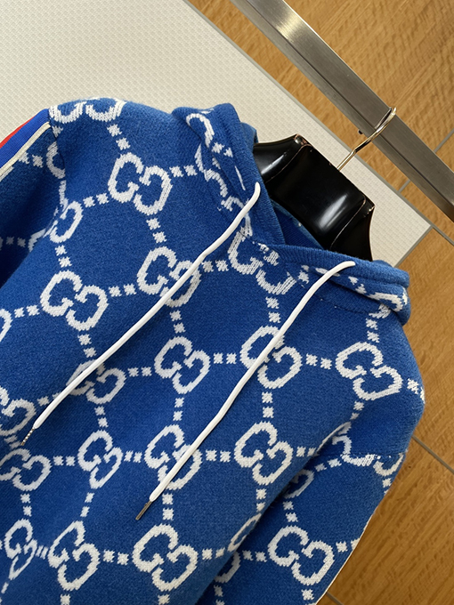 グッチ カラーブロック織りジャカード総柄フード付きスウェットシャツ