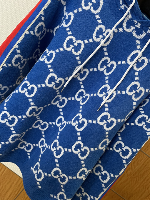 グッチ カラーブロック織りジャカード総柄フード付きスウェットシャツ