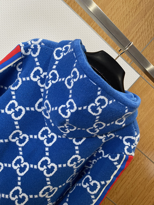 グッチ カラーブロック織りジャカード総柄フード付きスウェットシャツ