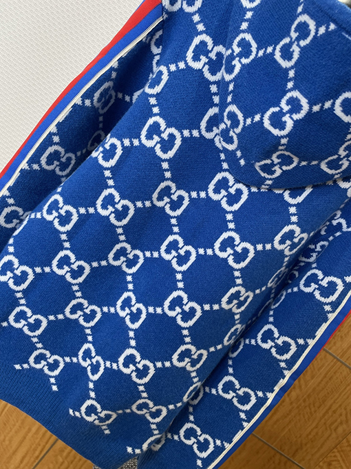 グッチ カラーブロック織りジャカード総柄フード付きスウェットシャツ