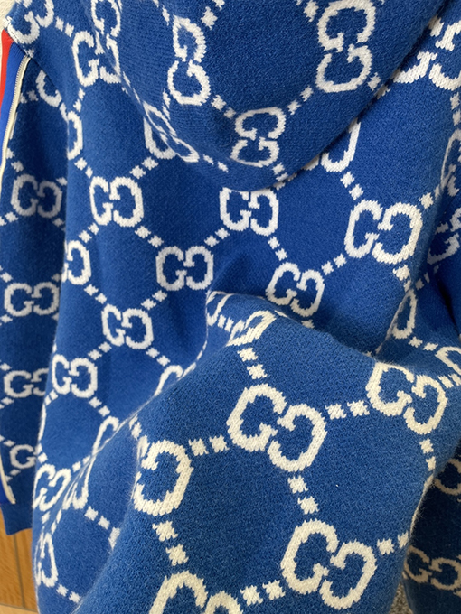 グッチ カラーブロック織りジャカード総柄フード付きスウェットシャツ