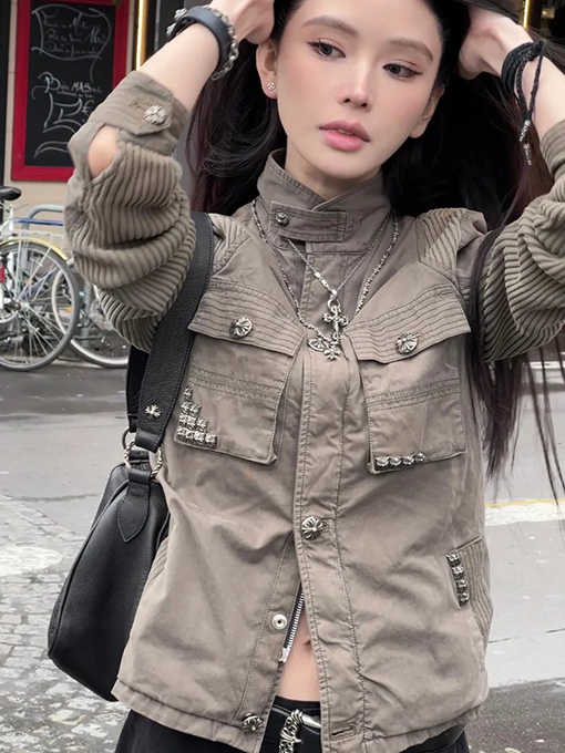 クロムハーツ メタル装飾のスタンドカラージャケット