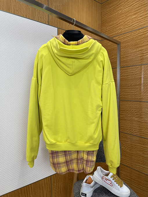 バレンシアガ フェイクスリーピースチェック柄パッチワークフード付きジップアップジャケット