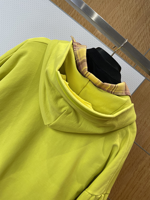 バレンシアガ フェイクスリーピースチェック柄パッチワークフード付きジップアップジャケット