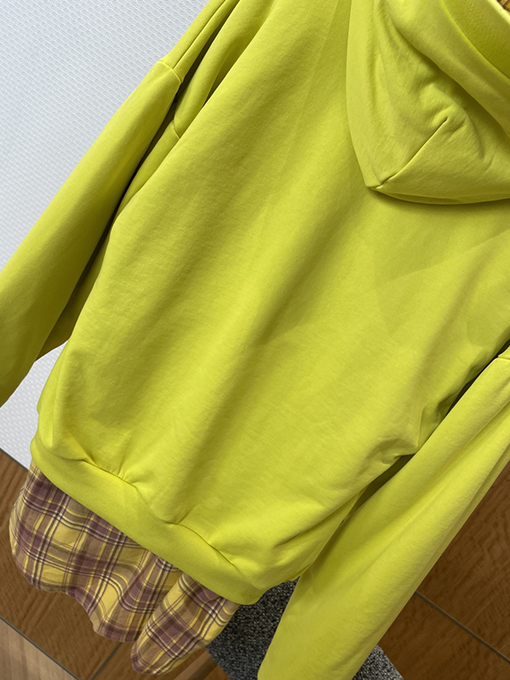 バレンシアガ フェイクスリーピースチェック柄パッチワークフード付きジップアップジャケット