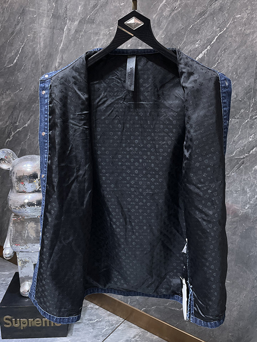 クロムハーツ ブルーの袖プリントのダブルレイヤーデニムシャツ