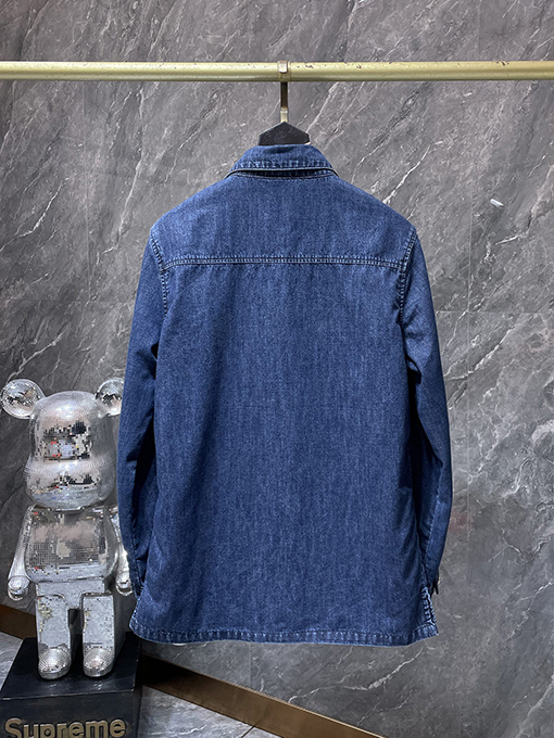 クロムハーツ ブルーの袖プリントのダブルレイヤーデニムシャツ