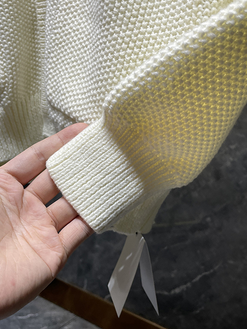 クロムハーツ シルバーボタン付きバナナカラーウール＆レザーパッチワークカーディガン