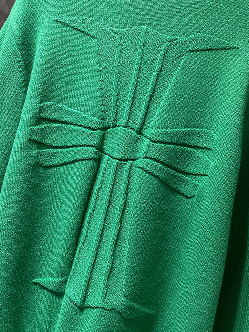 クロムハーツ ジャカードバック＆レザーパッチワークカフスセーター