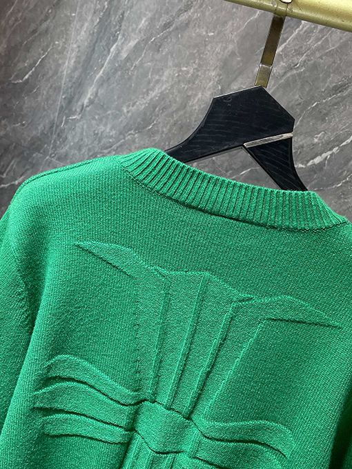 クロムハーツ ジャカードバック＆レザーパッチワークカフスセーター