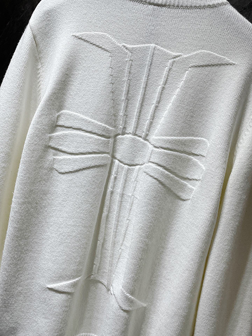 クロムハーツ ジャカードバック＆レザーパッチワークカフスセーター