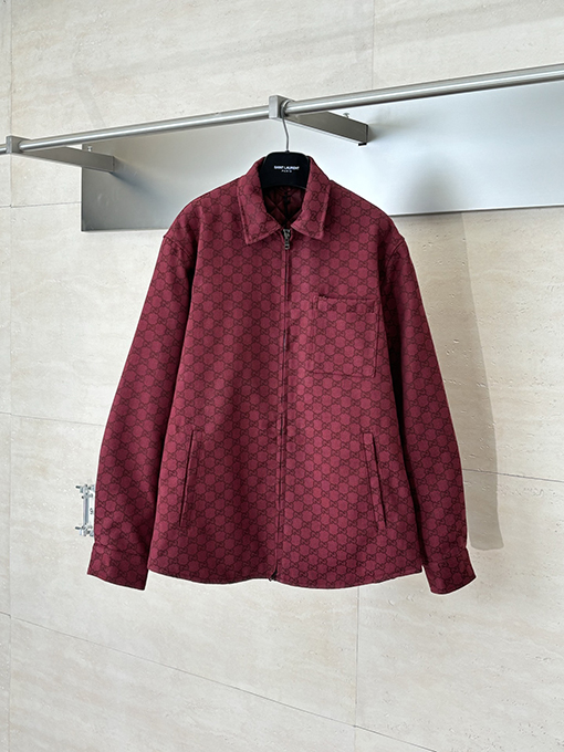 グッチ 全面ジャカードダブルGキャンバスジッパー付きパッド入りジャケット