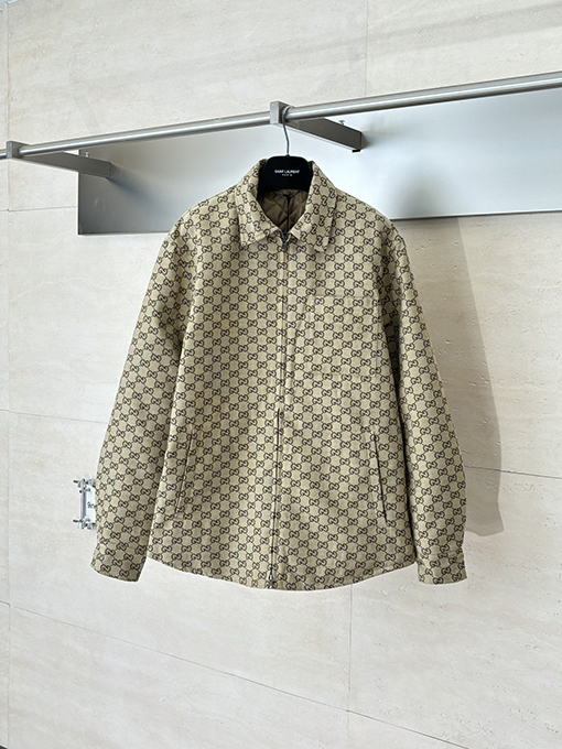 グッチ 全面ジャカードダブルGキャンバスジッパー付きパッド入りジャケット
