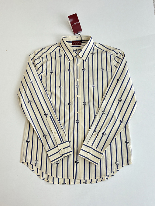 グッチコピー として位置づけダブルGジャカードストライプの襟付き長袖シャツ