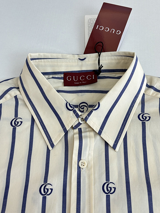 グッチコピー として位置づけダブルGジャカードストライプの襟付き長袖シャツ