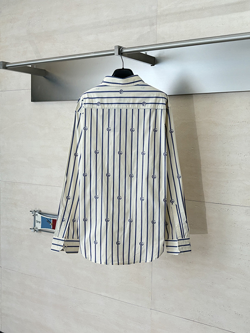 グッチコピー として位置づけダブルGジャカードストライプの襟付き長袖シャツ