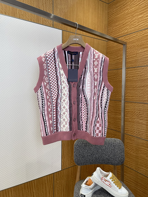 ルイヴィトン パッチワークジャカードニットベストカーディガン