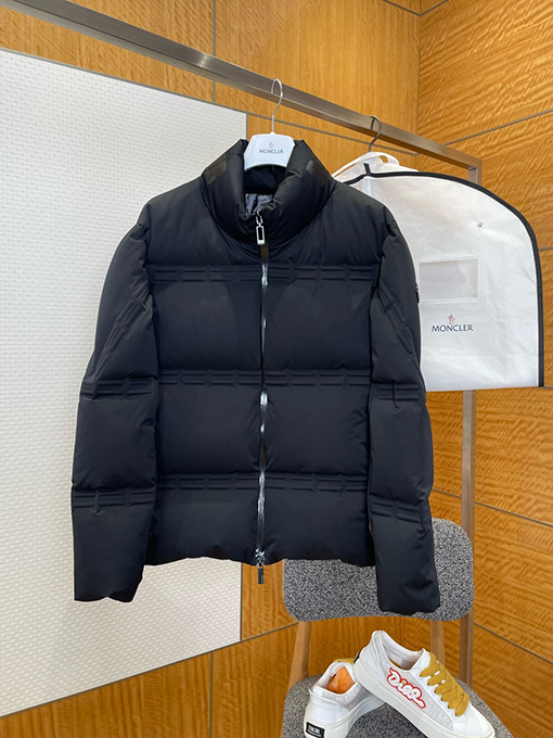 モンクレール レザースリーブパッチエンボススタンドカラーダウンジャケット