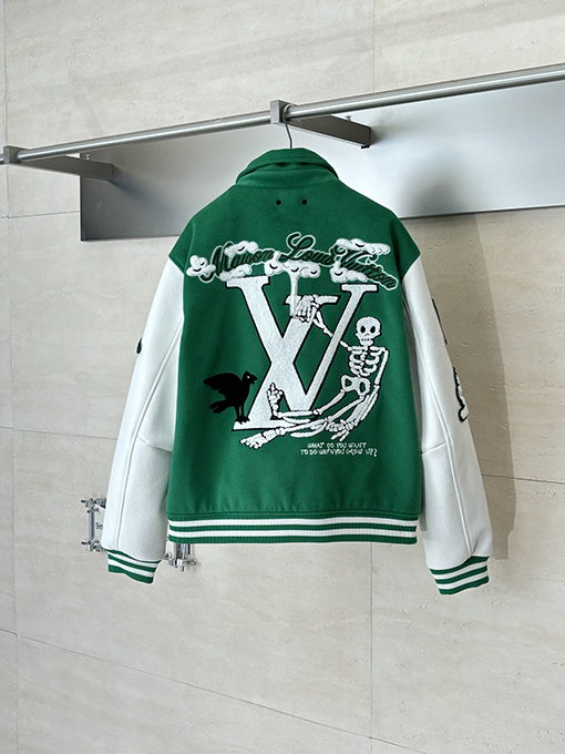 ルイヴィトン パッチワーク ベースボールジャージー ブルゾン 白×緑×黄 ルイヴィトン メンズ パーカー パッチワークベースボールジャージー