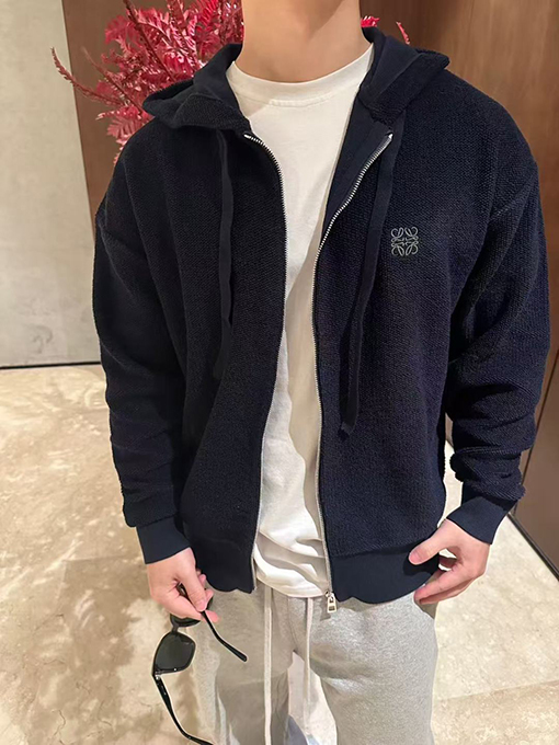 ロエベ 刺繍入りフード付きジップアップカーディガン