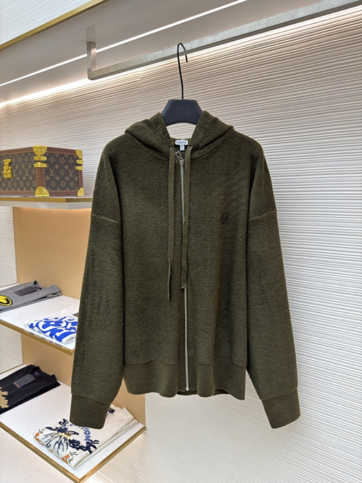 ロエベ 刺繍入りフード付きジップアップカーディガン