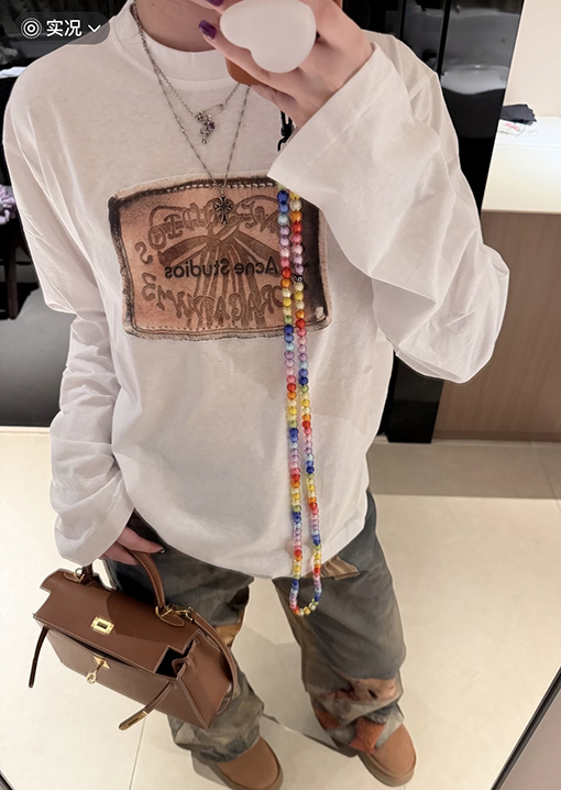 アクネストゥディオズ Acne studio マイクロロゴと蝶のプリントアップリケが付いたレトロスタイルの長袖シャツ