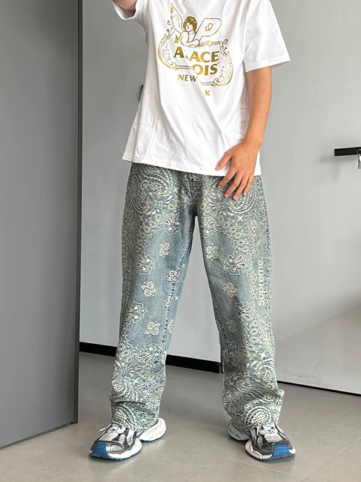 シュプリーム SUPREME BANDANA JACQUARD BAGGY JEAN ペイズリージャカードストレートレッグジーンズ