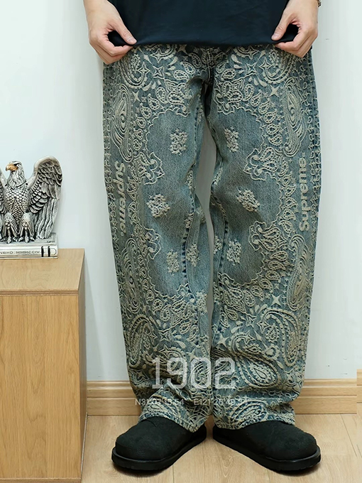 シュプリーム SUPREME BANDANA JACQUARD BAGGY JEAN ペイズリージャカードストレートレッグジーンズ