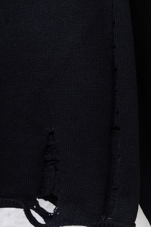 クロムハーツ 刺繍入りラウンドサンスクリットクロスのダメージニットクルーネックセーター