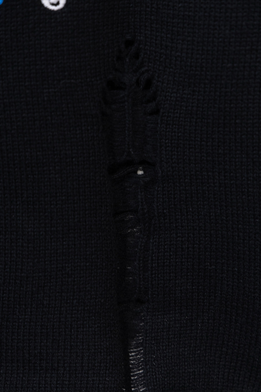 クロムハーツ 刺繍入りラウンドサンスクリットクロスのダメージニットクルーネックセーター