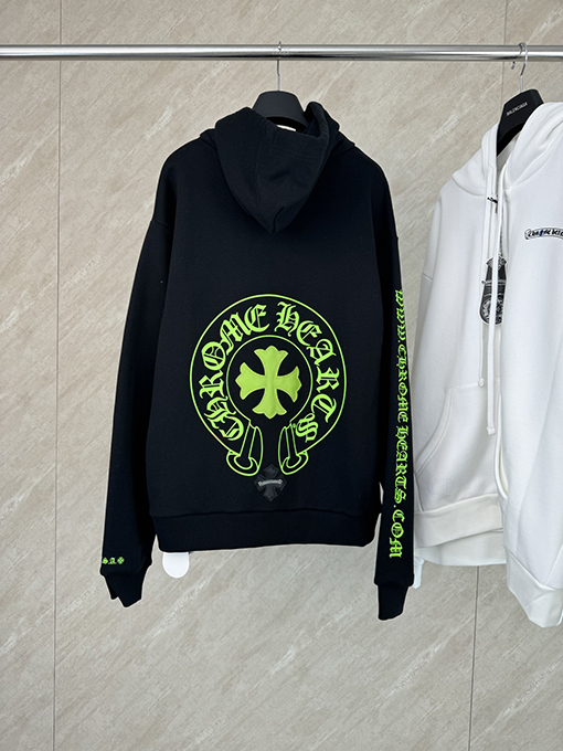 クロムハーツスーパーコピー 蛍光グリーンのサンスクリットプリントパーカー