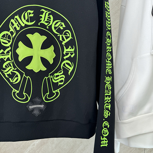 クロムハーツスーパーコピー 蛍光グリーンのサンスクリットプリントパーカー