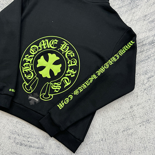 クロムハーツスーパーコピー 蛍光グリーンのサンスクリットプリントパーカー